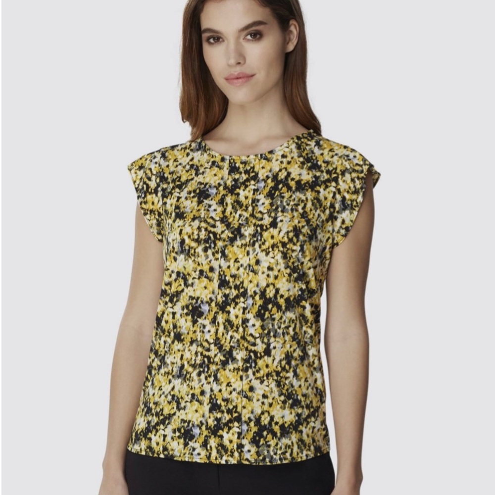 Tahari Sunflower Cap Sleeve Top in Black/Yellow Floral Print - Picture 6 of 6
